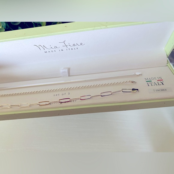 Mia Fiore Sterling Silver Link Rope Chain Bracelet Set of 3 Brand New - Picture 3 of 7